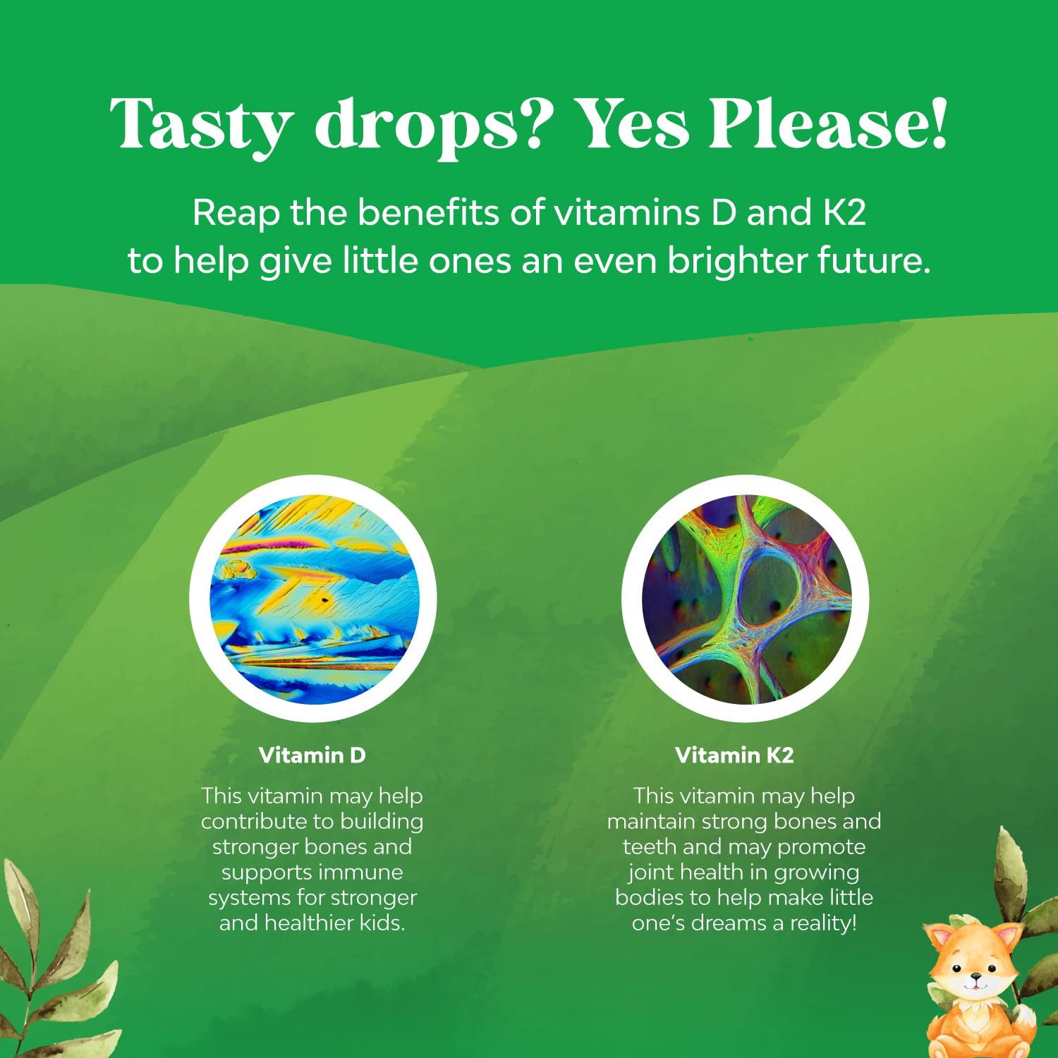 60 ml bottle of organic D3 K2 drops for children with dropper
