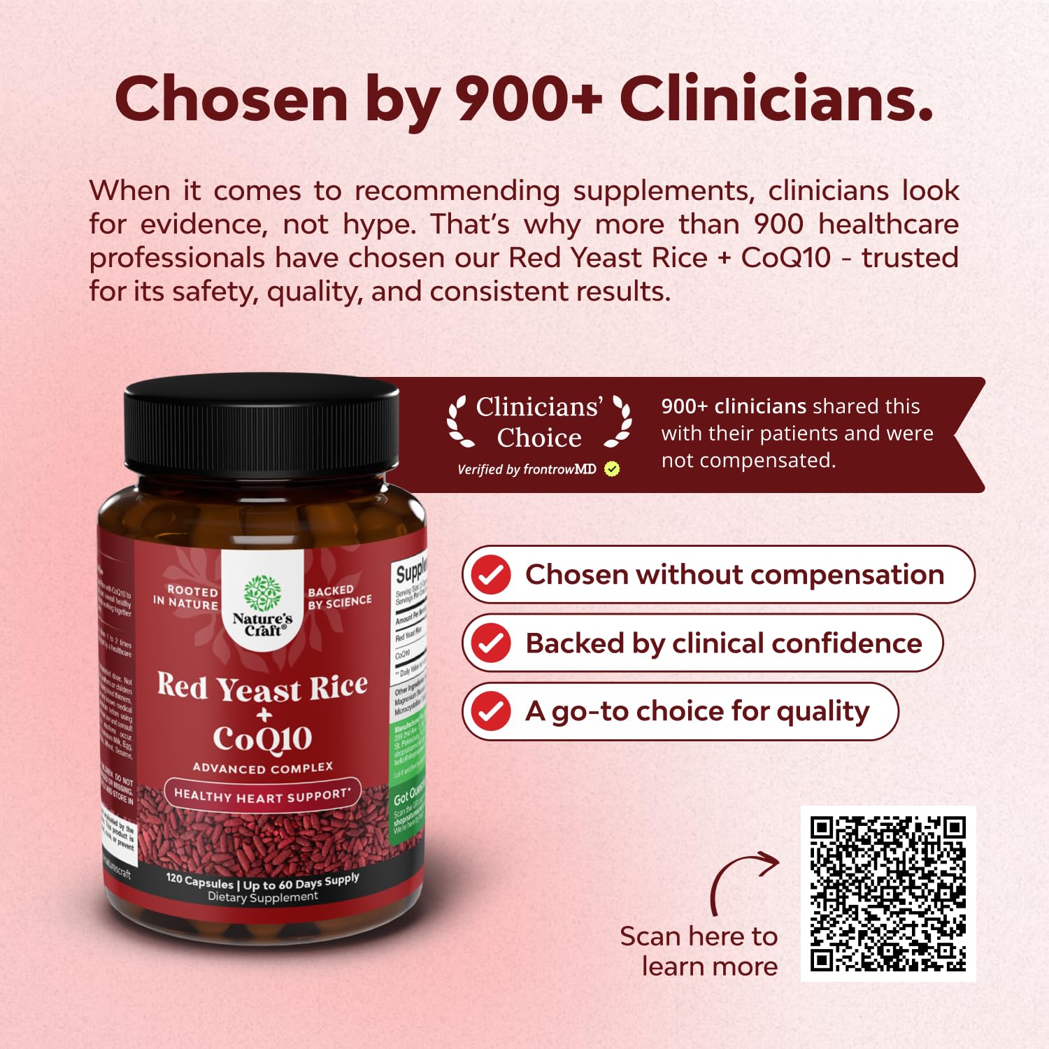 Nature's Craft Red Yeast Rice with CoQ10 label close-up highlighting ingredients