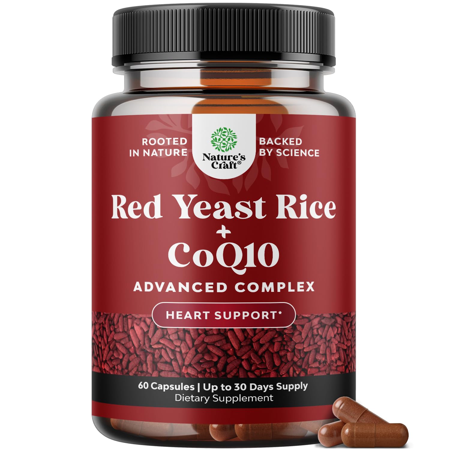 Nature's Craft Red Yeast Rice with CoQ10 capsules, high potency for heart health support
