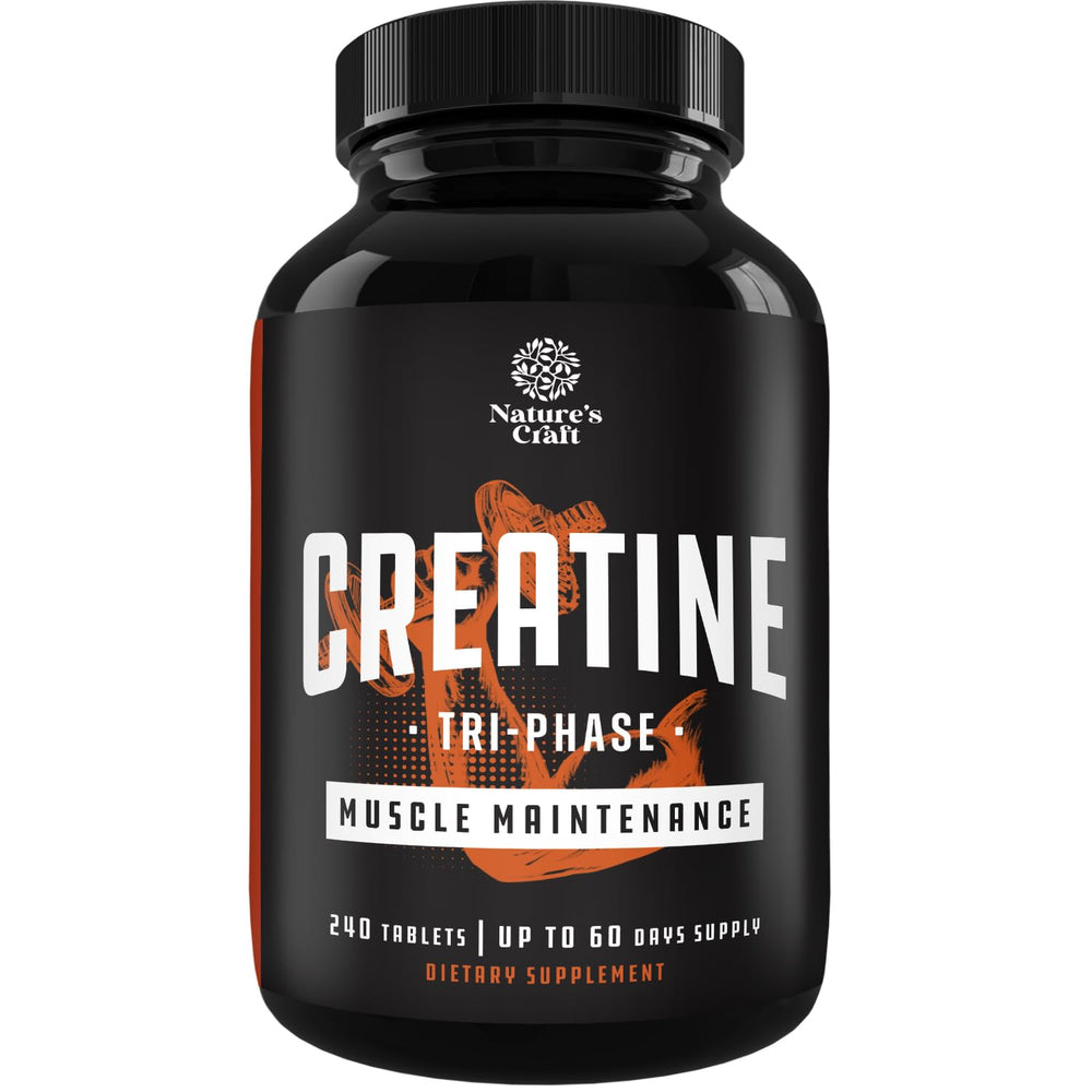 Front view of Natures Craft Tri-Phase Creatine Tablets bottle