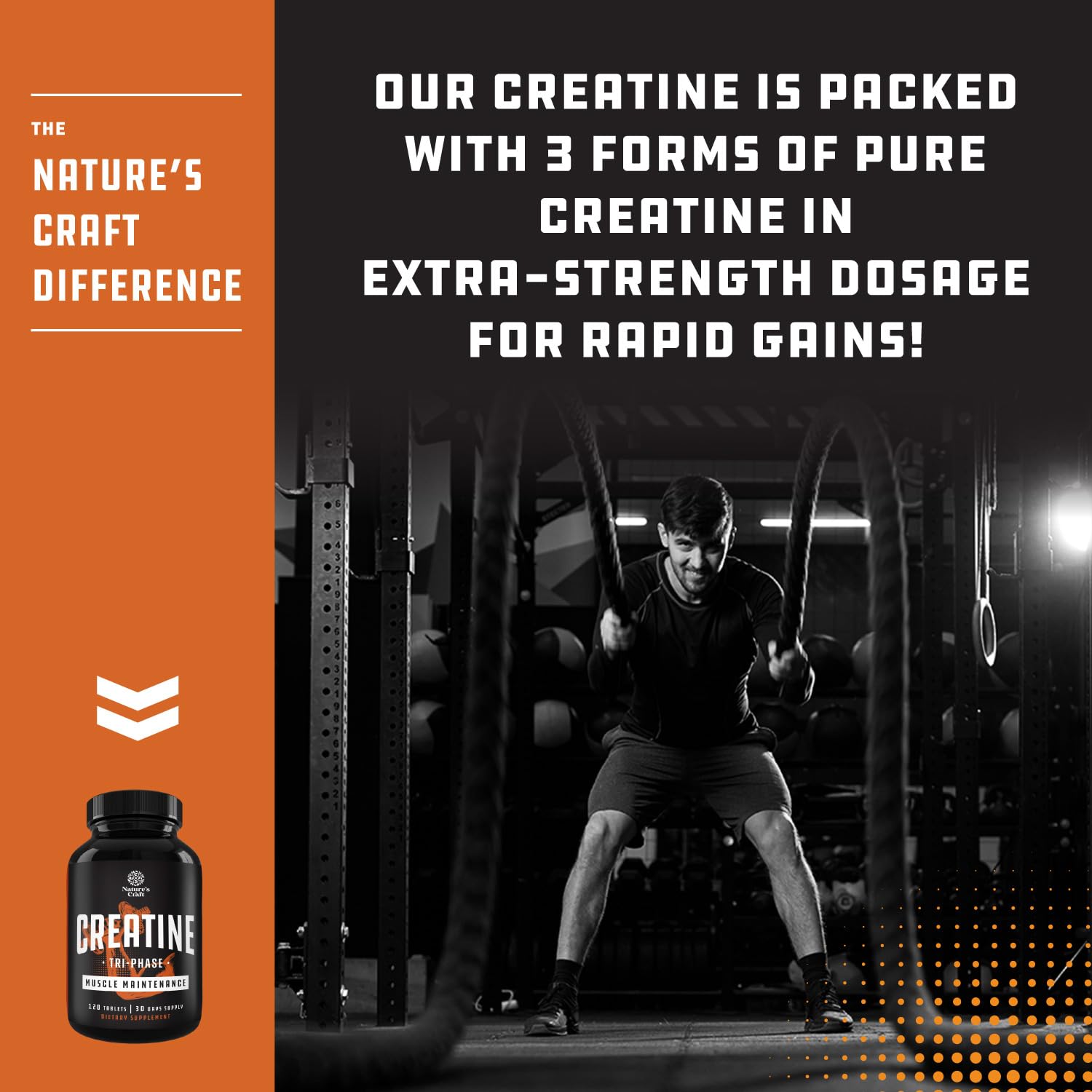 Supplement facts showing creatine monohydrate, HCl and pyruvate blend