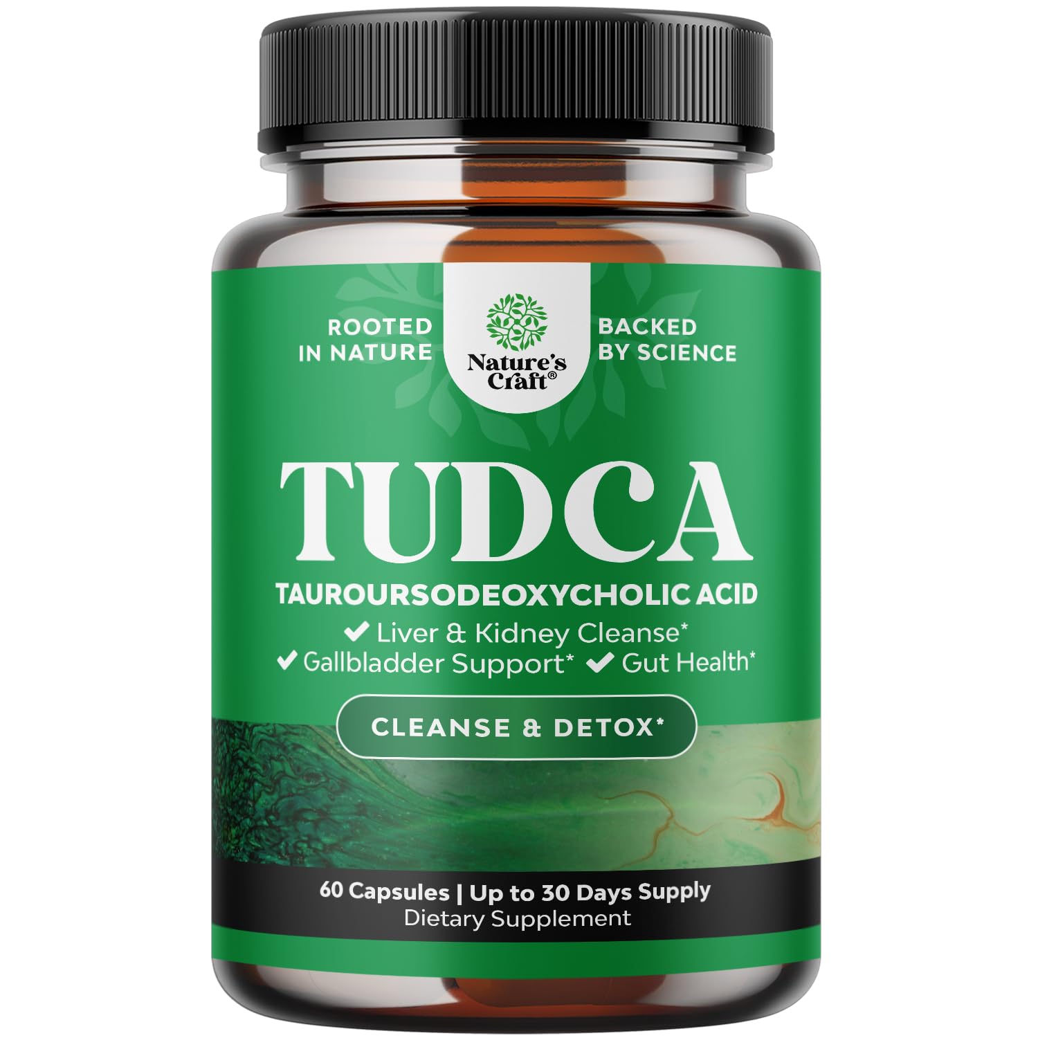 Natures Craft Tudca bottle front shows extra strength 500mg support for liver health.