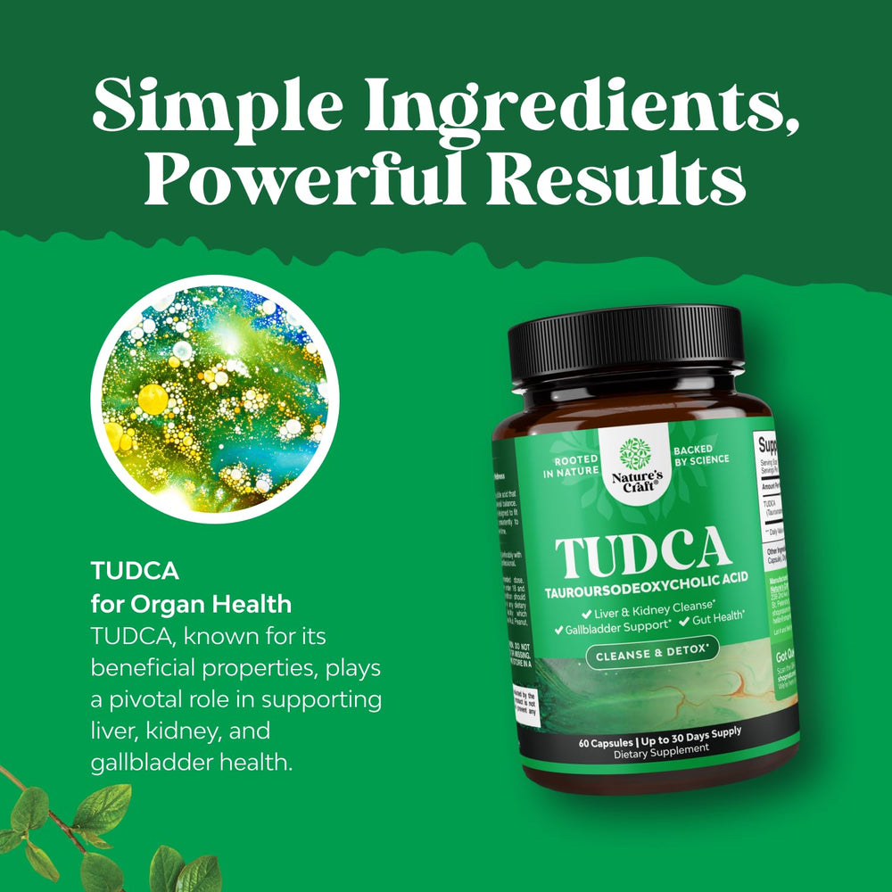 Natures Craft Tudca kidney and gallbladder icon emphasizes organ support with bile salt balance.