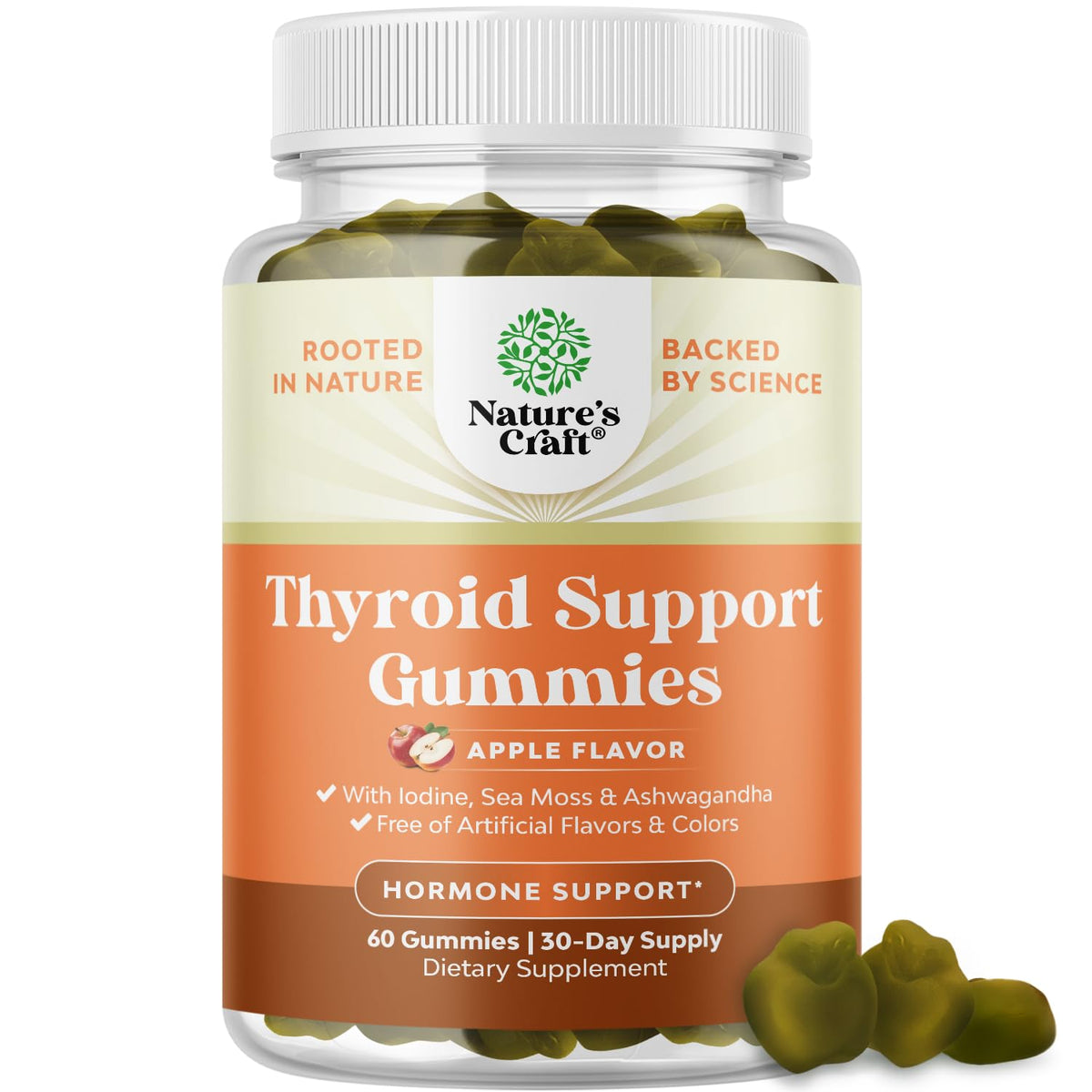 Front label view of Natures Craft Vegan Thyroid Gummies with Sea Moss