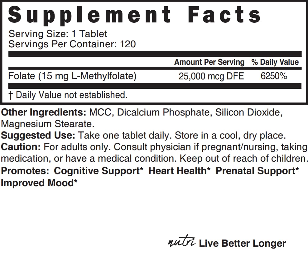 Bottle of Nature's Fusions Nutri 5-MTHF 120 vegan tablets