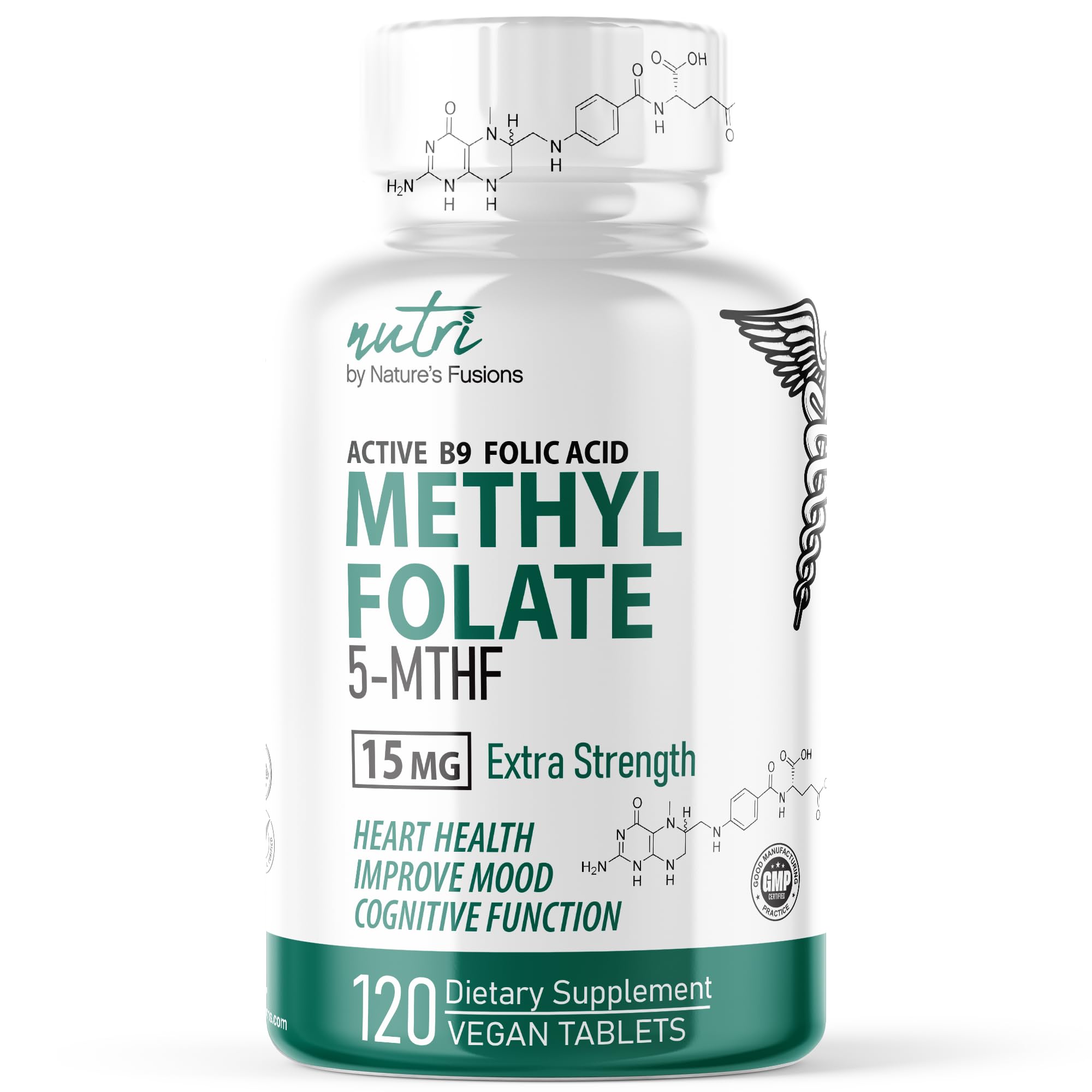 Nature's Fusions Nutri 5-MTHF L-Methylfolate 15MG bottle with 120 vegan tablets