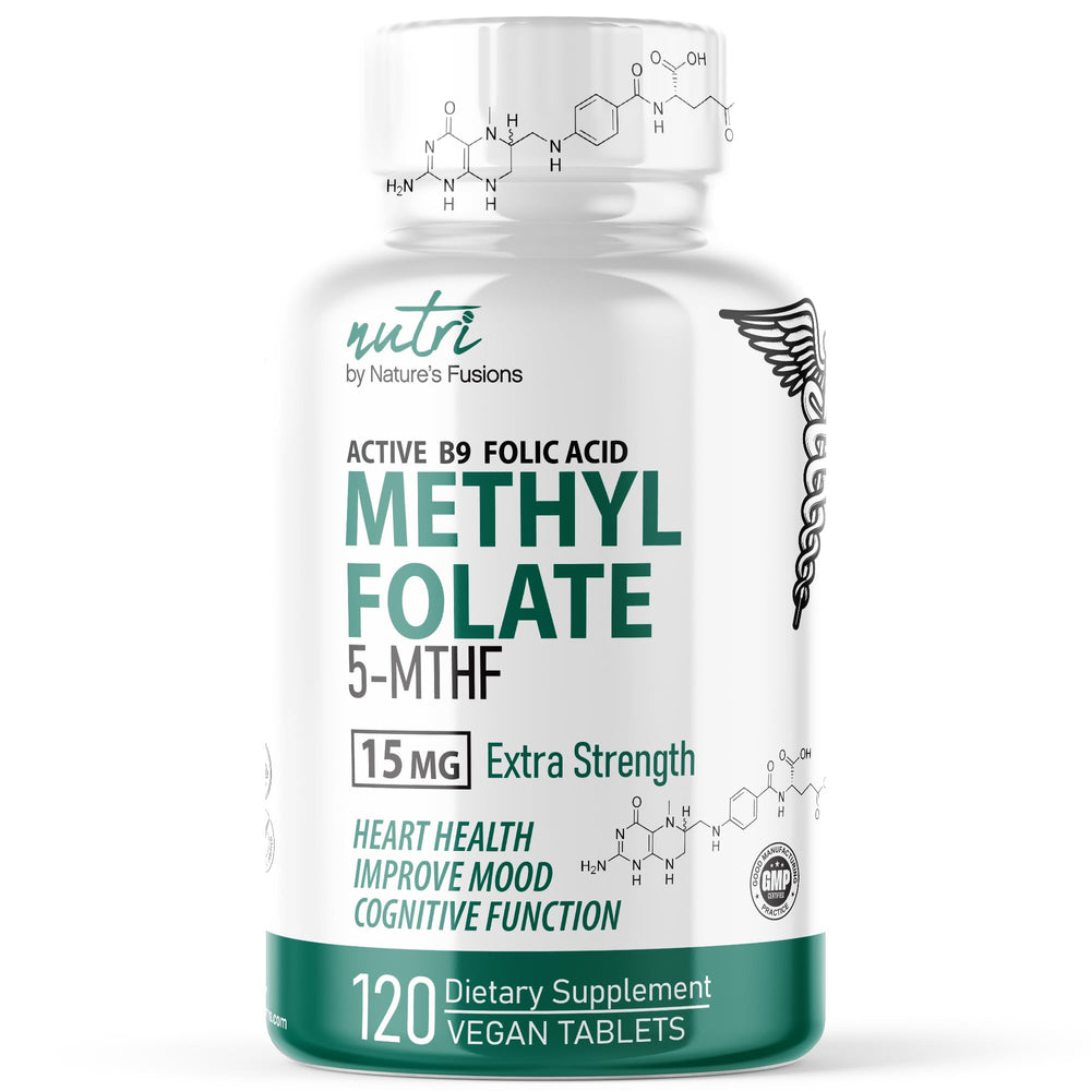 Nature's Fusions Nutri 5-MTHF L-Methylfolate 15MG bottle with 120 vegan tablets
