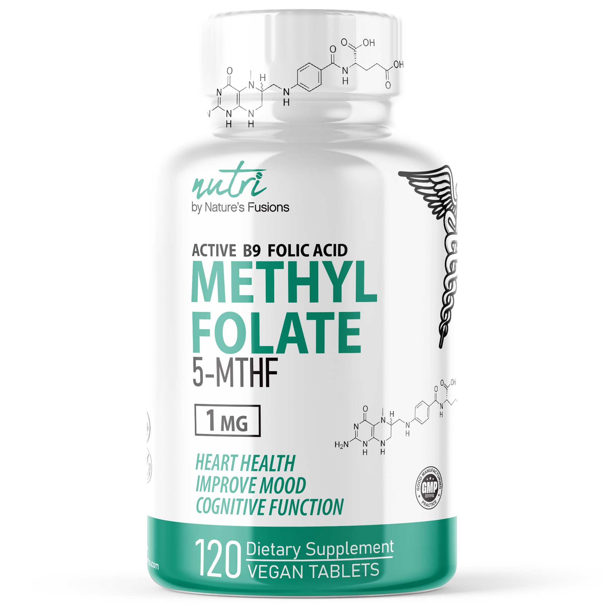 Front view of Nature's Fusions Nutri 5-MTHF L-Methylfolate 1MG bottle