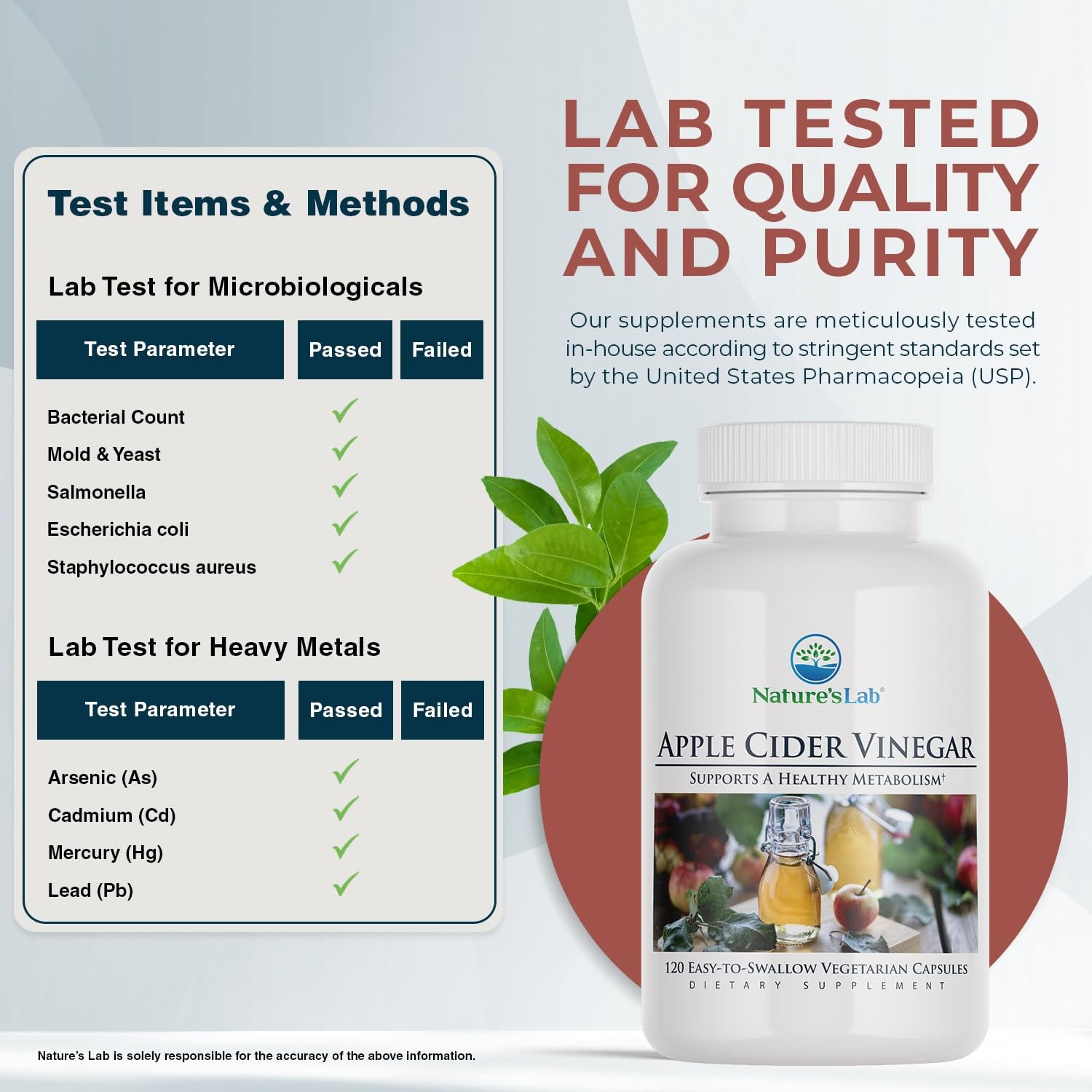 Bottle pouring Nature's Lab ACV capsules into a glass.