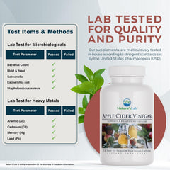 Bottle pouring Nature's Lab ACV capsules into a glass.