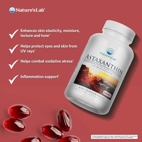 Close-up of Nature's Lab Astaxanthin capsules