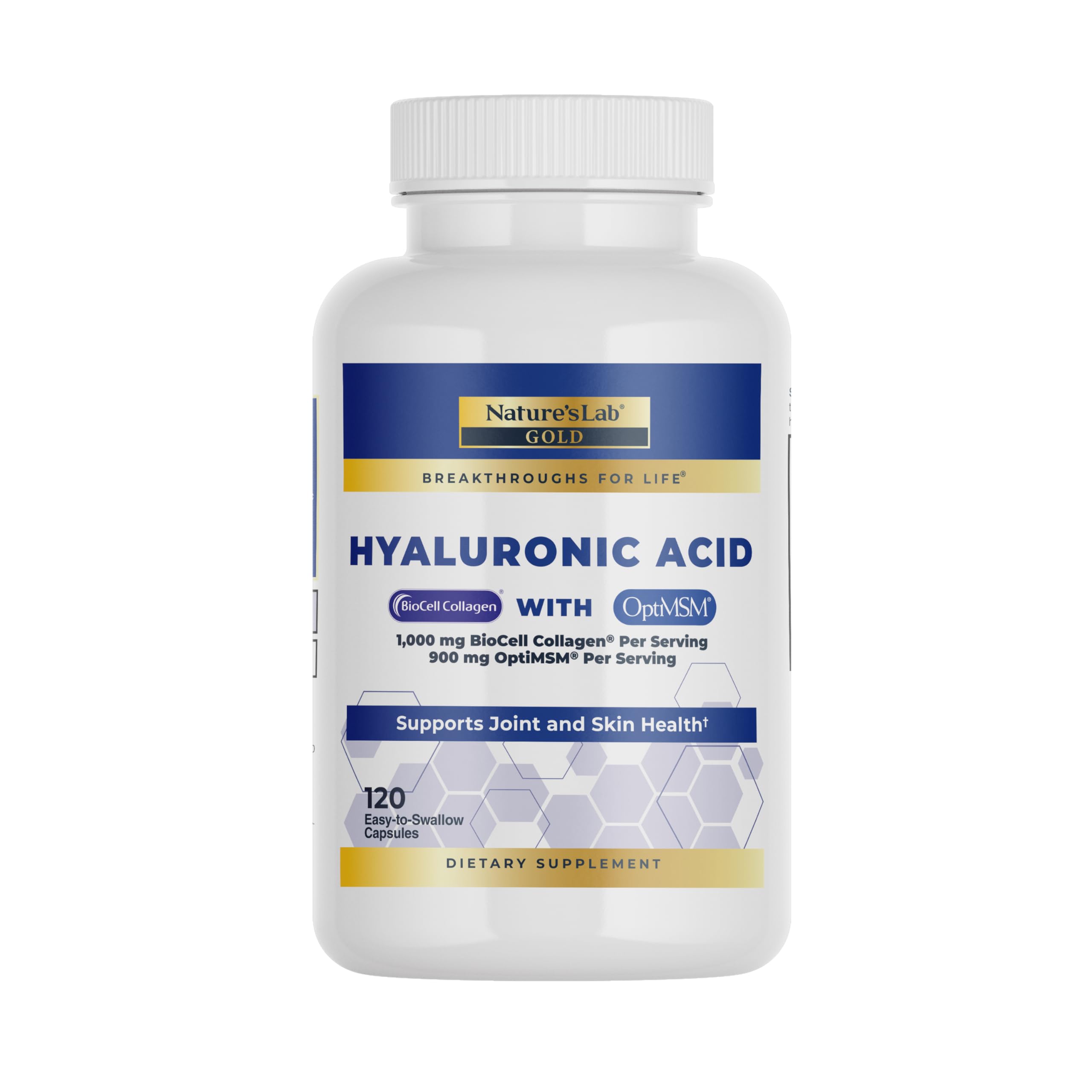 Nature's Lab Hyaluronic Acid with Biocell Collagen and MSM bottle - hero image