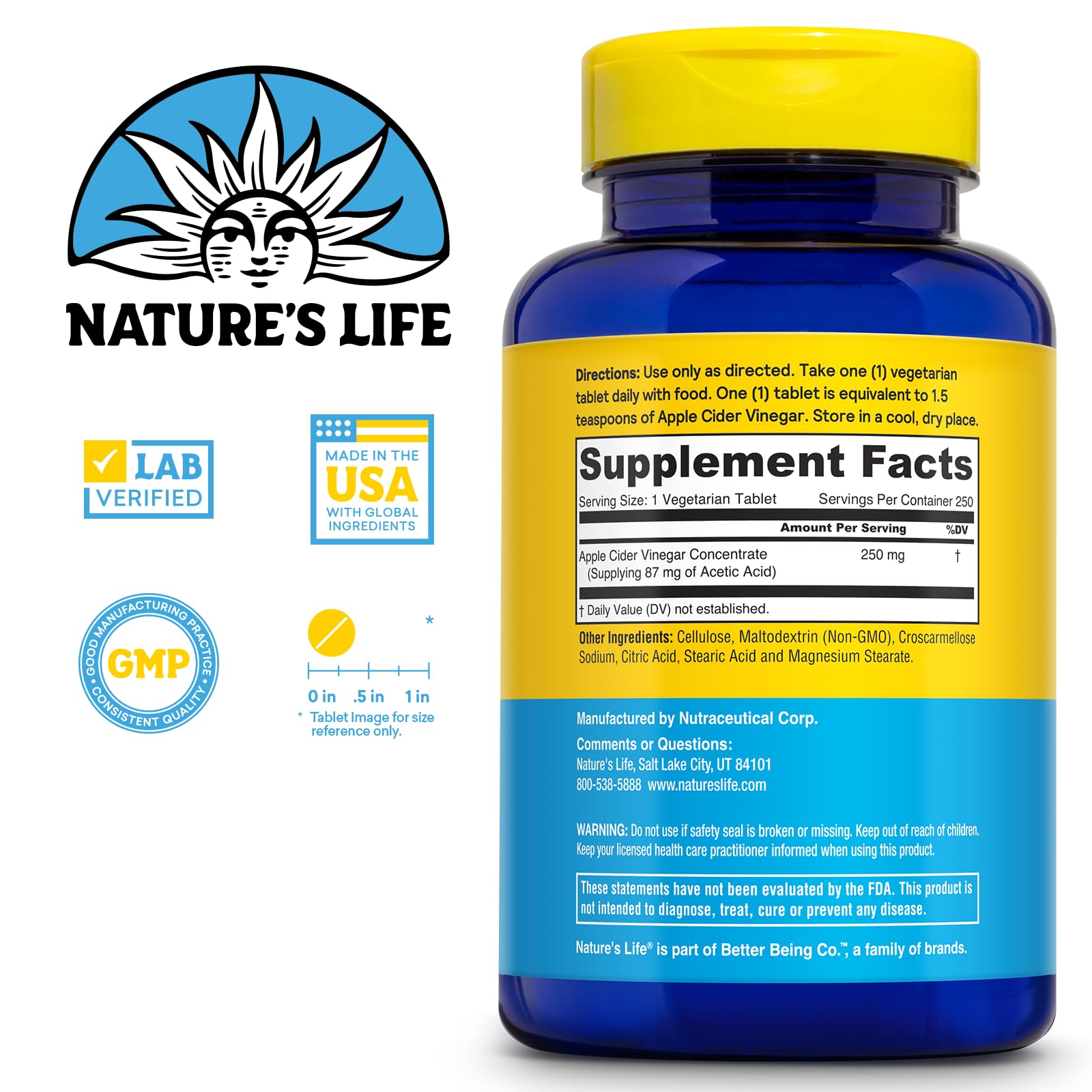 Nature's Life close-up of a tablet texture highlighting smooth vegetarian coating and easy swallowing