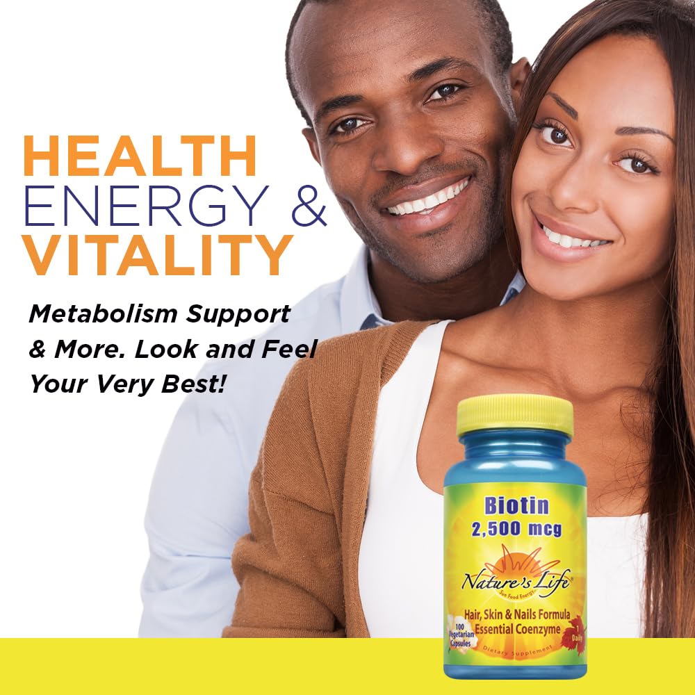 Product label for Nature's Life Biotin 2500mcg