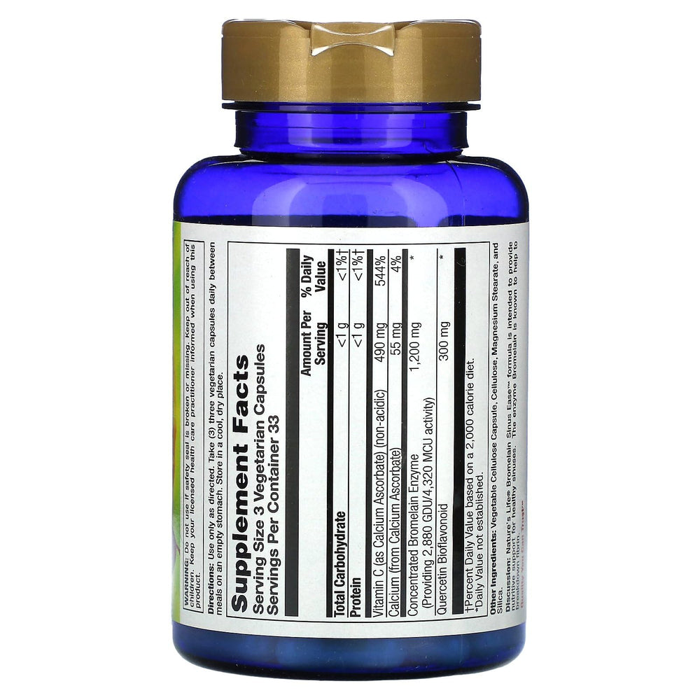 Nature's Life Bromelain Sinus Ease 1200mg bottle label showing ingredients