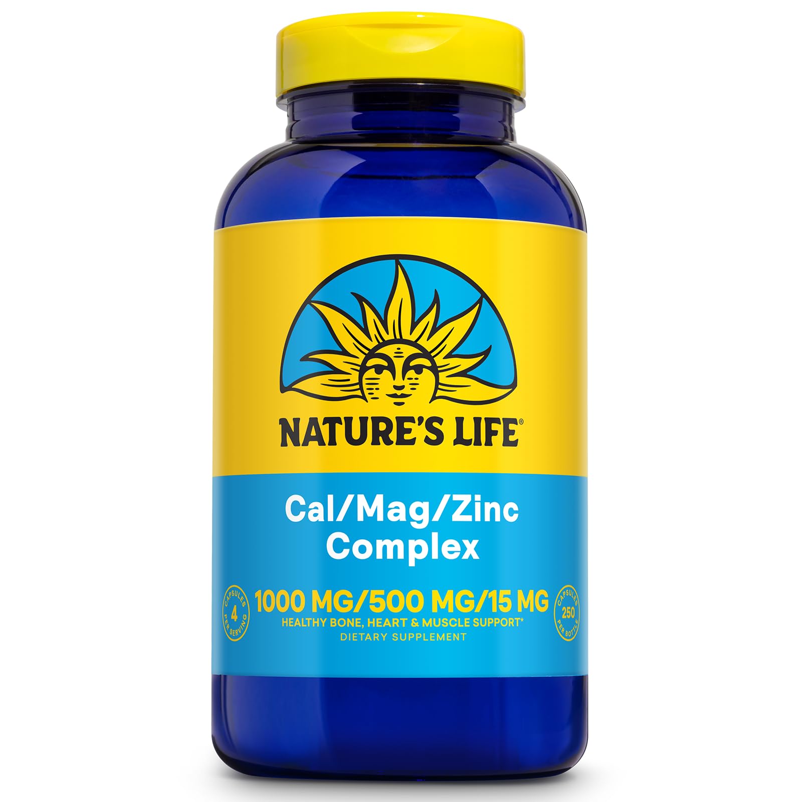 Bottle of NATURE'S LIFE Cal Mag Zinc Complex 250 capsules