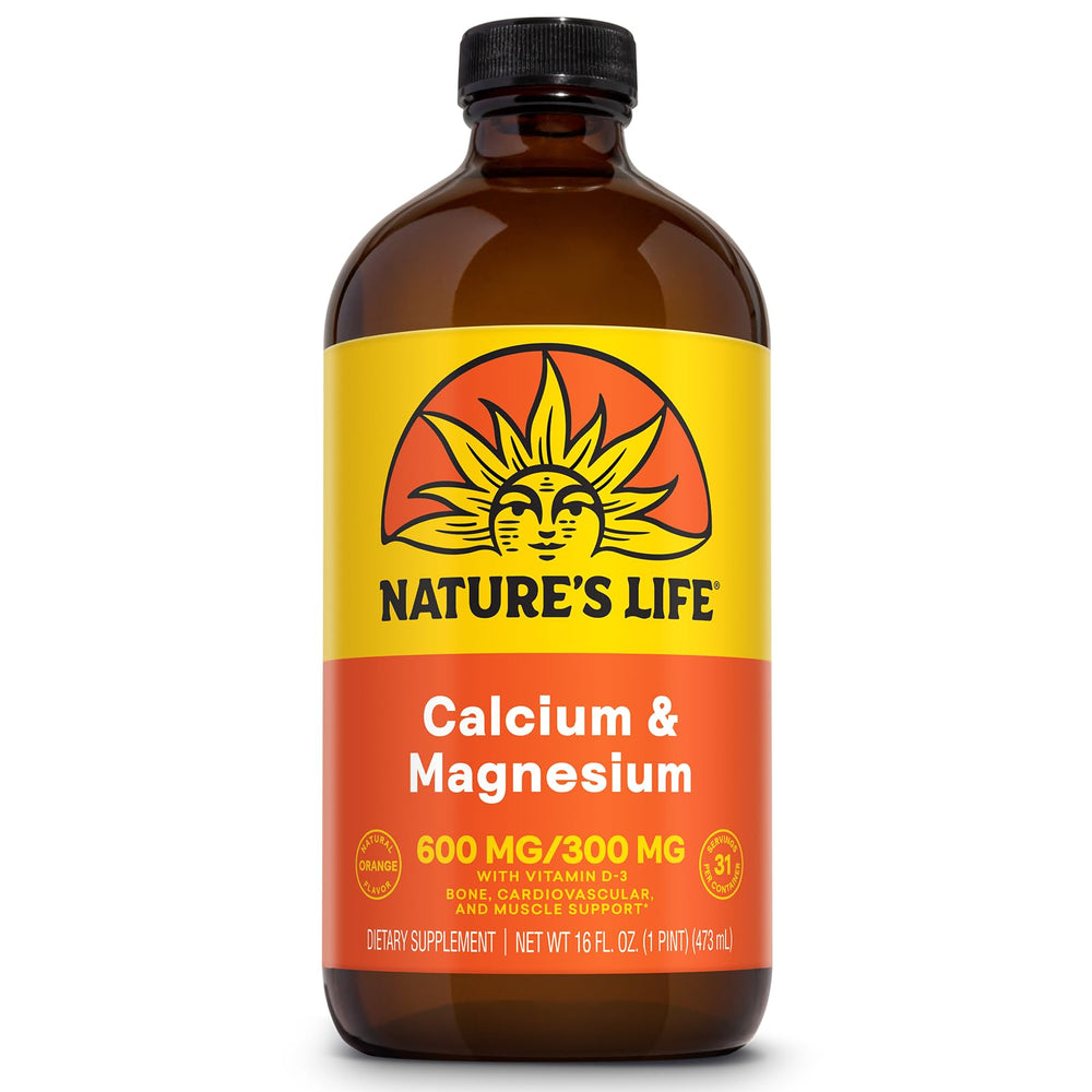 Bottle of Nature's Life Liquid Calcium Magnesium with Vitamin D3 in orange flavor
