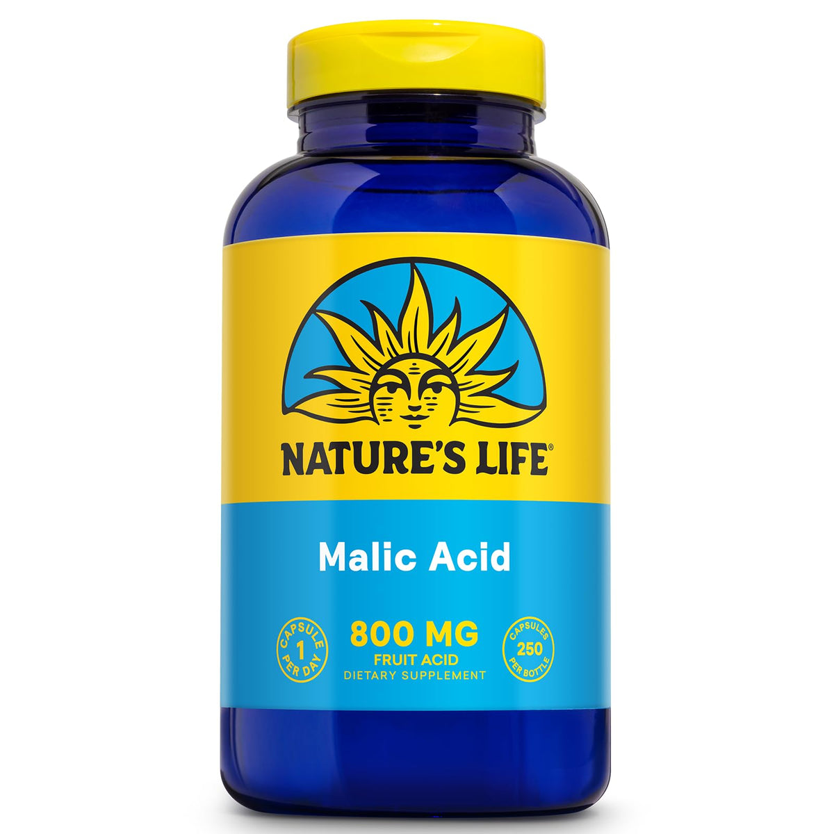 Bottle of Nature's Life Malic Acid 800 mg capsules