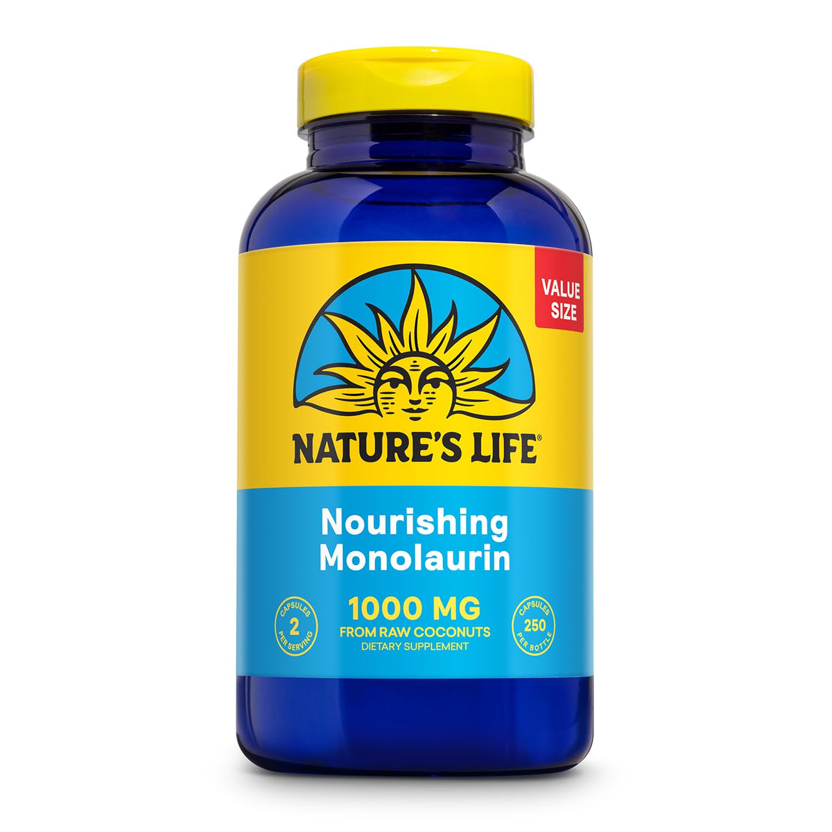 Bottle of Nature's Life Monolaurin 1000 mg for immune and gut support