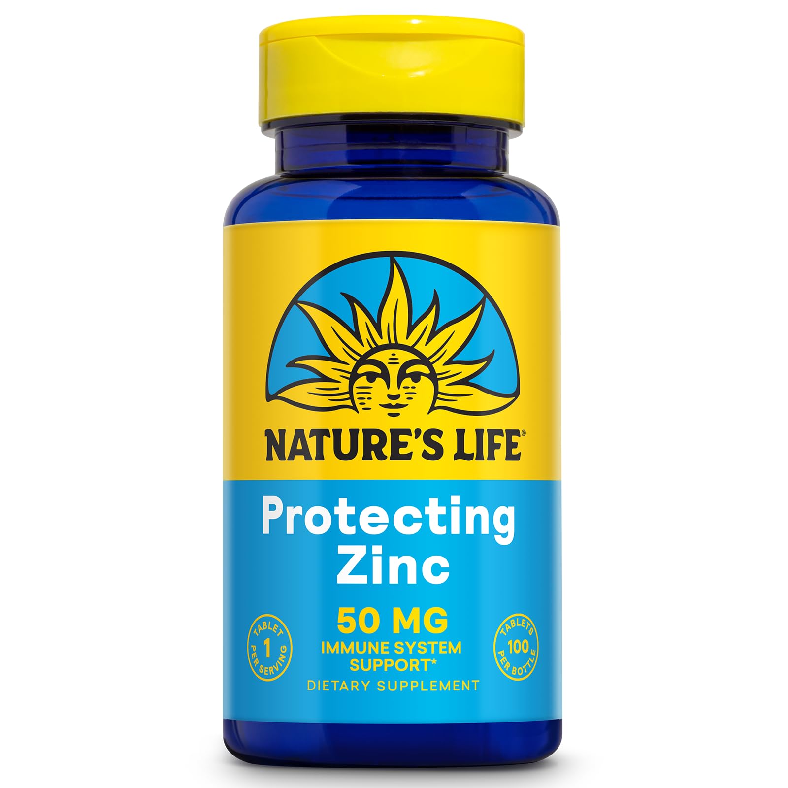 Bottle of NATURE'S LIFE Protecting Zinc 50mg with 2.5mg copper