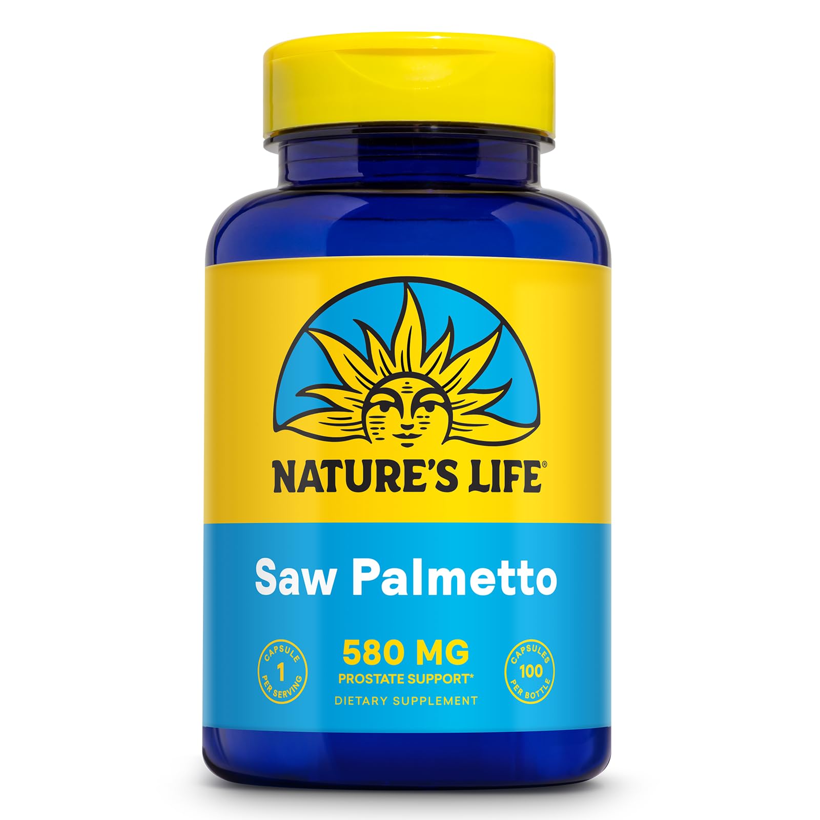 Nature's Life Saw Palmetto for Men 580mg bottle for men’s health and prostate support