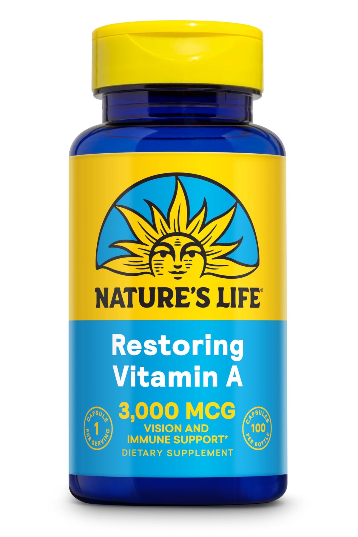 Nature's Life Vitamin A 10,000 IU bottle - front view