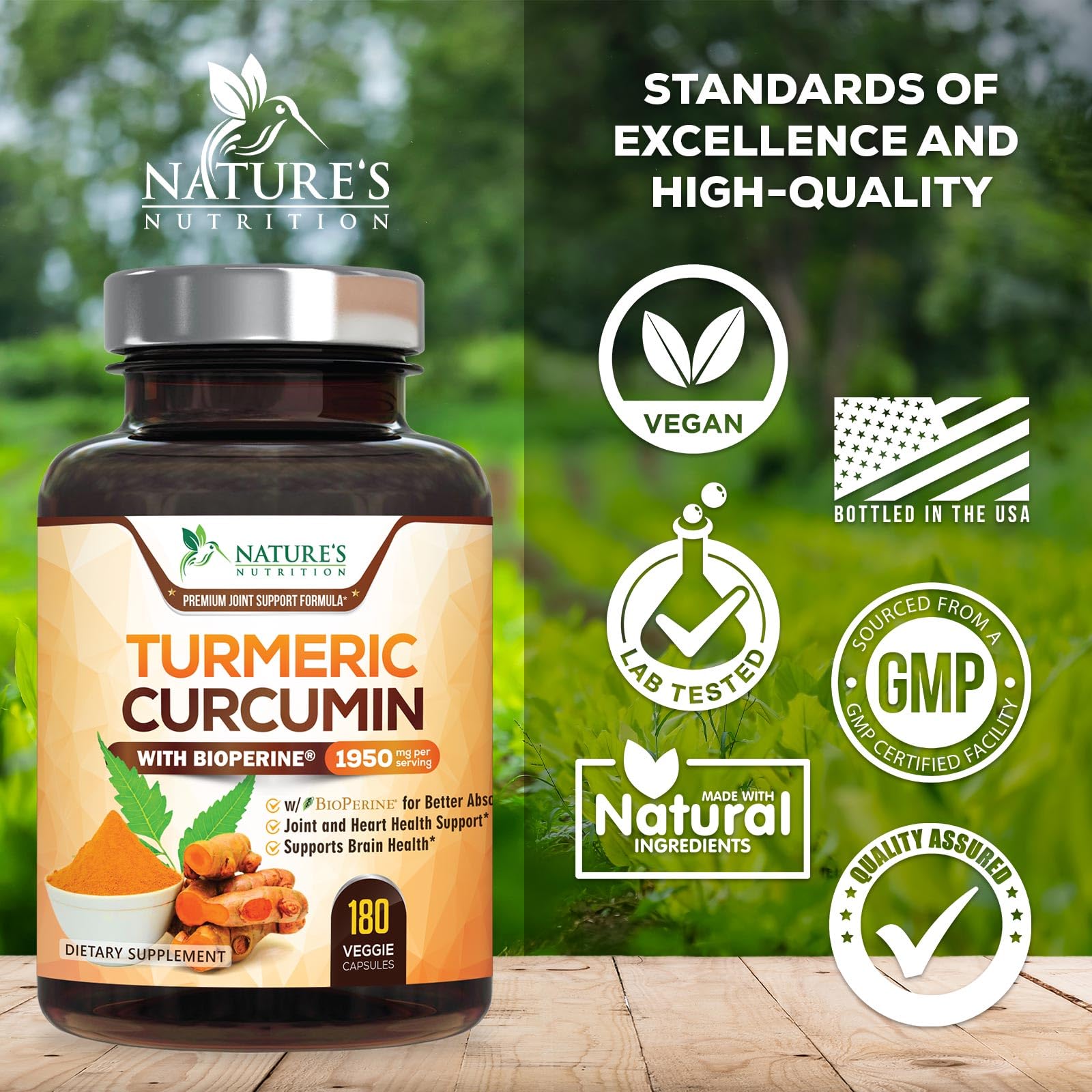 Label showing 95% curcuminoids high-strength content