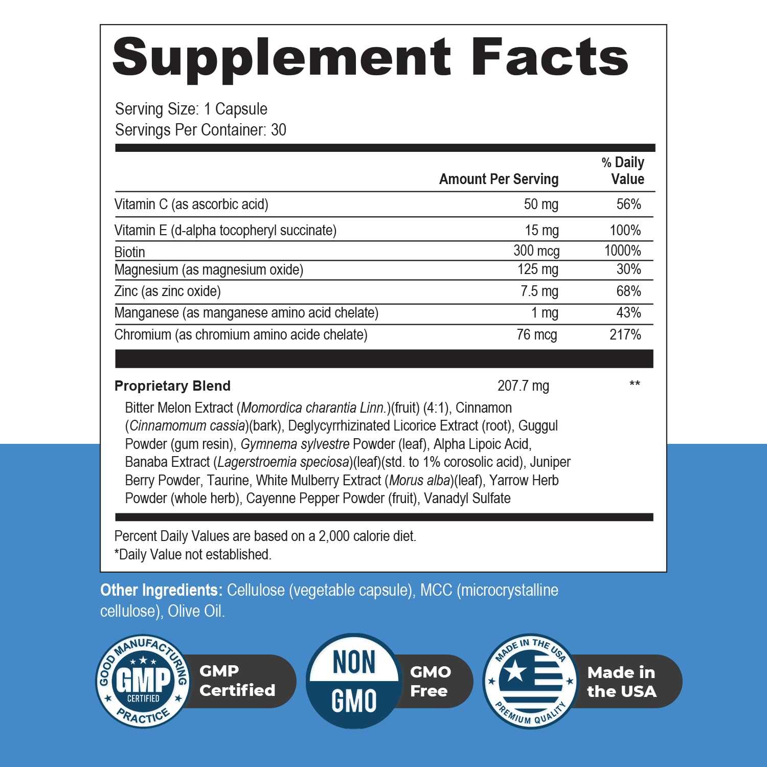 Close-up of herbal ingredients including Gymnema sylvestre, cinnamon, licorice