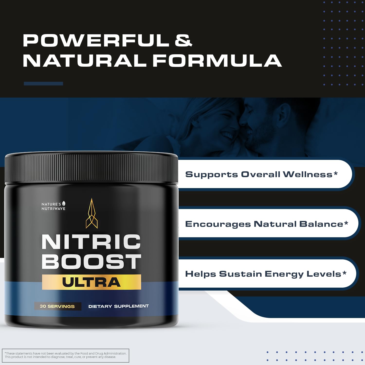 Nature’s NutriWave Nitric Boost Ultra powder dissolving in a glass for smoothies
