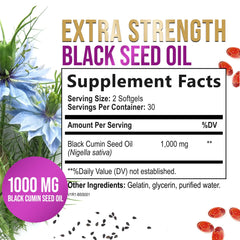 Nature's Peak Black Seed Oil 1000mg softgels bottle back with label