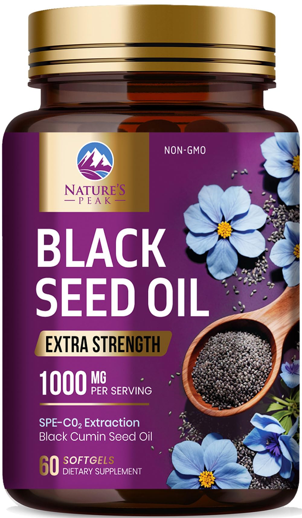 Nature's Peak Black Seed Oil 1000mg softgels bottle front