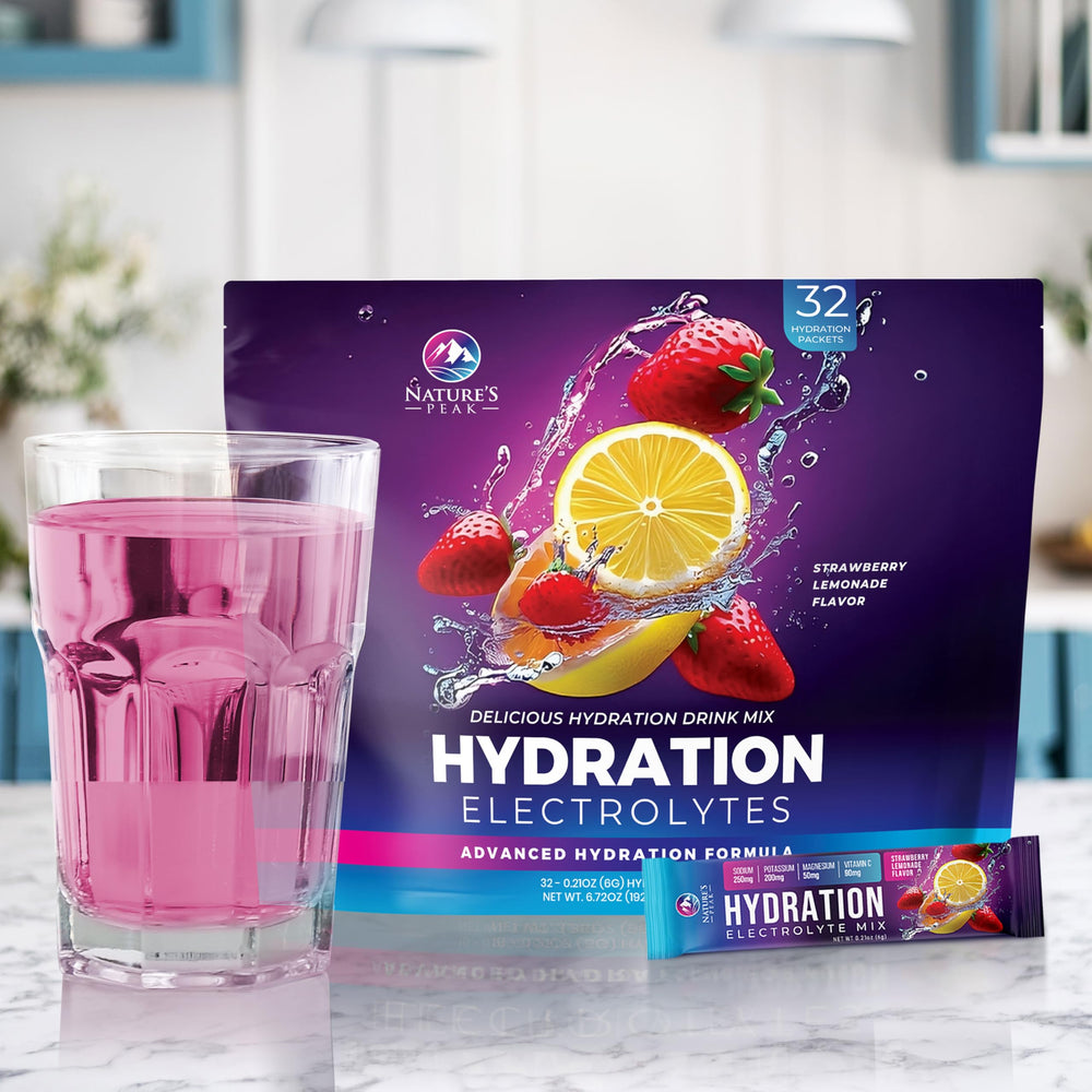Nature's Peak daily hydration routine with the Strawberry Lemon flavor.