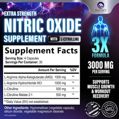 Nature's Peak Nitric Oxide Booster label close-up emphasizes clean ingredients for workout support.