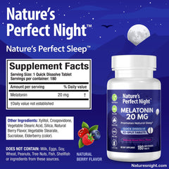 Melatonin tablets in berry flavor highlighting 20mg dosage