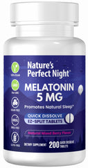 Nature's Perfect Night Melatonin 5mg tablets in mixed berry flavor