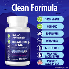 Packaging display of Nature's Perfect Night Melatonin 5mg 200 tablets