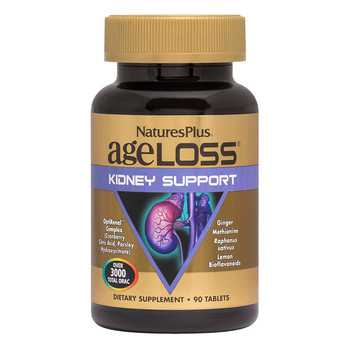 Front label of NaturesPlus AgeLoss Kidney Support bottle