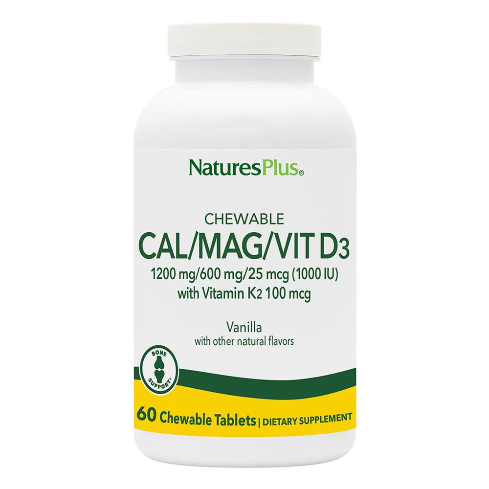Natures Plus Cal/Mag/Vit D3 with K2 chewable vanilla bottle
