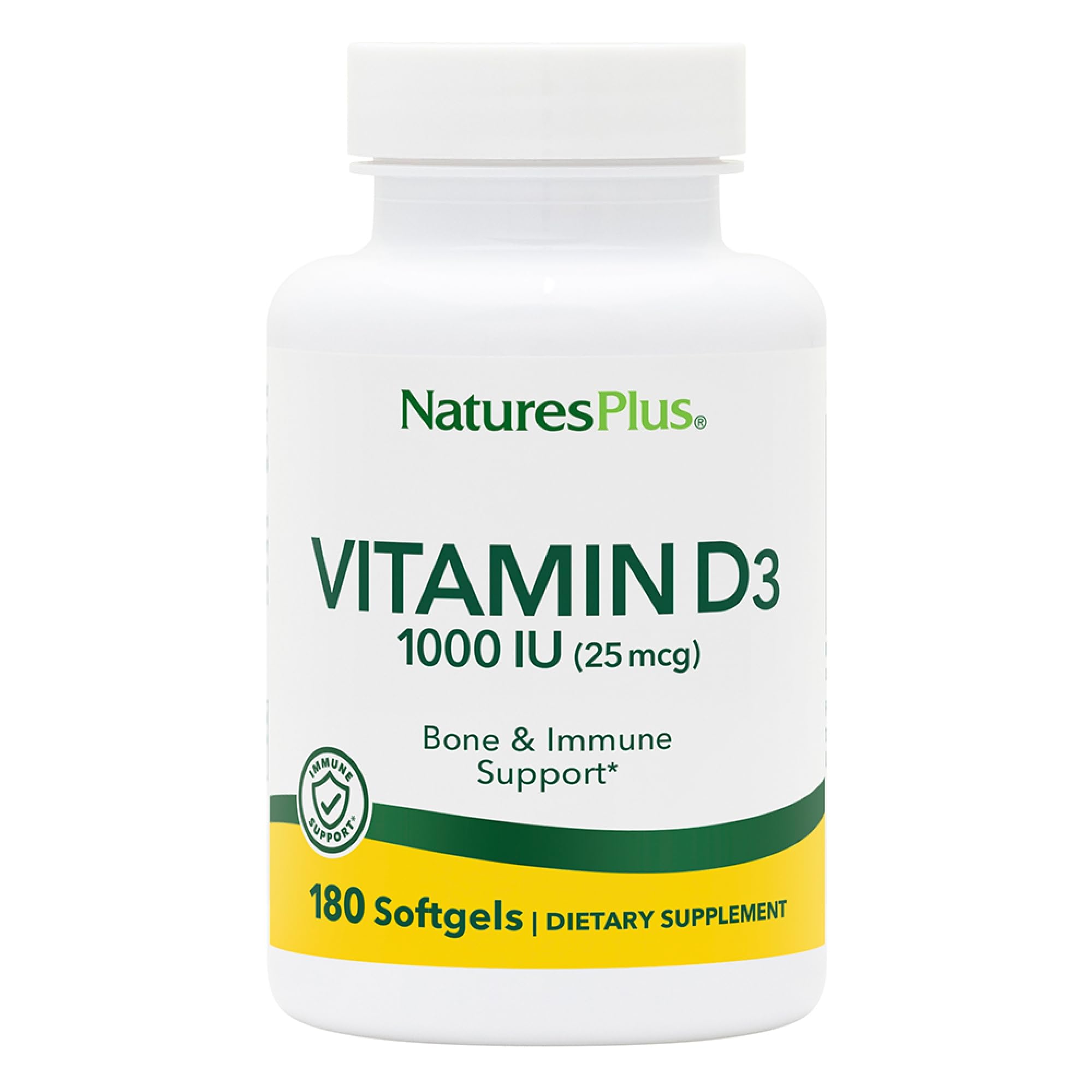 Natures Plus Vitamin D3 1000 IU softgels bottle front