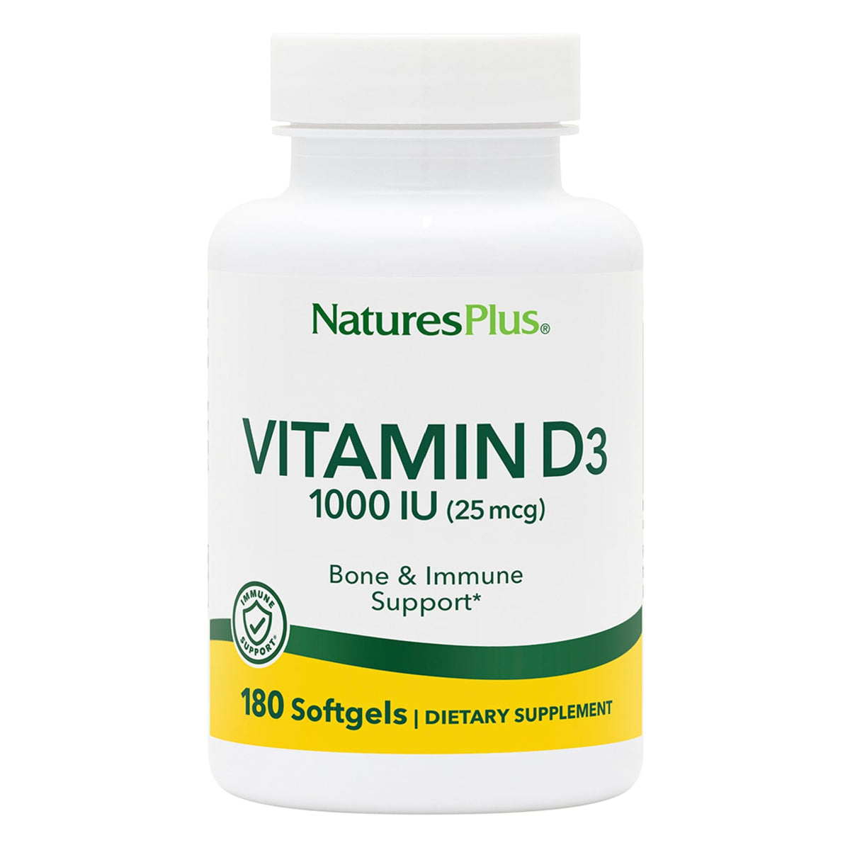Natures Plus Vitamin D3 1000 IU softgels bottle front
