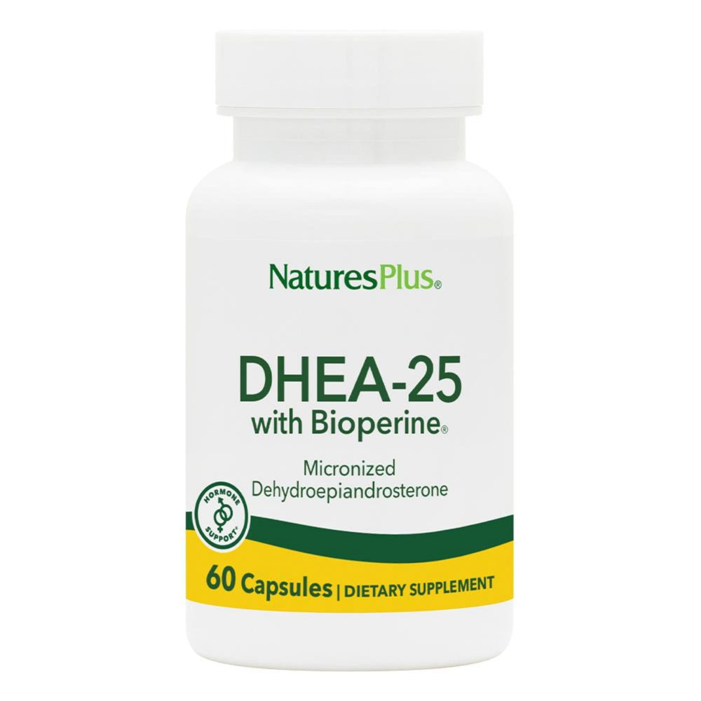 Natures Plus DHEA-25 with Bioperine bottle and label