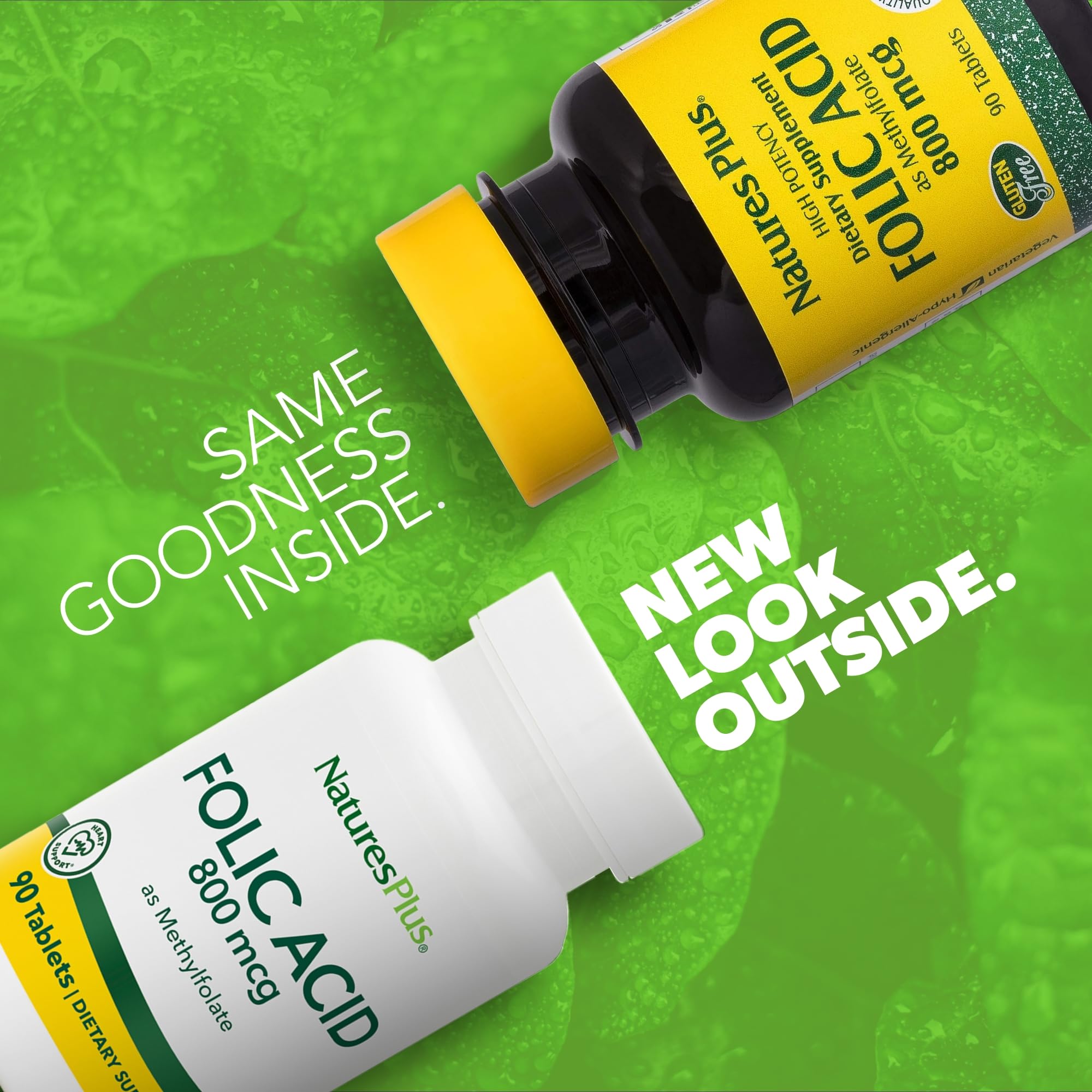 Packaging for Nature's Plus Folic Acid methylfolate 800 mcg 90 vegan tablets