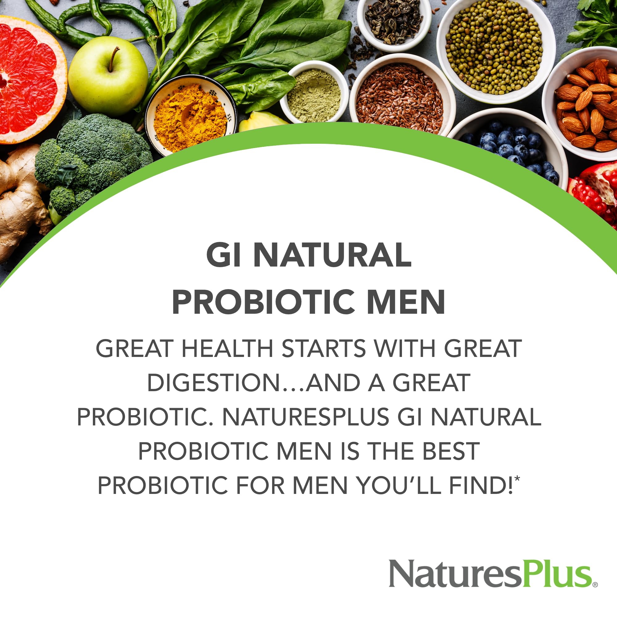 Back panel of Natures Plus GI Natural Probiotic Men bottle