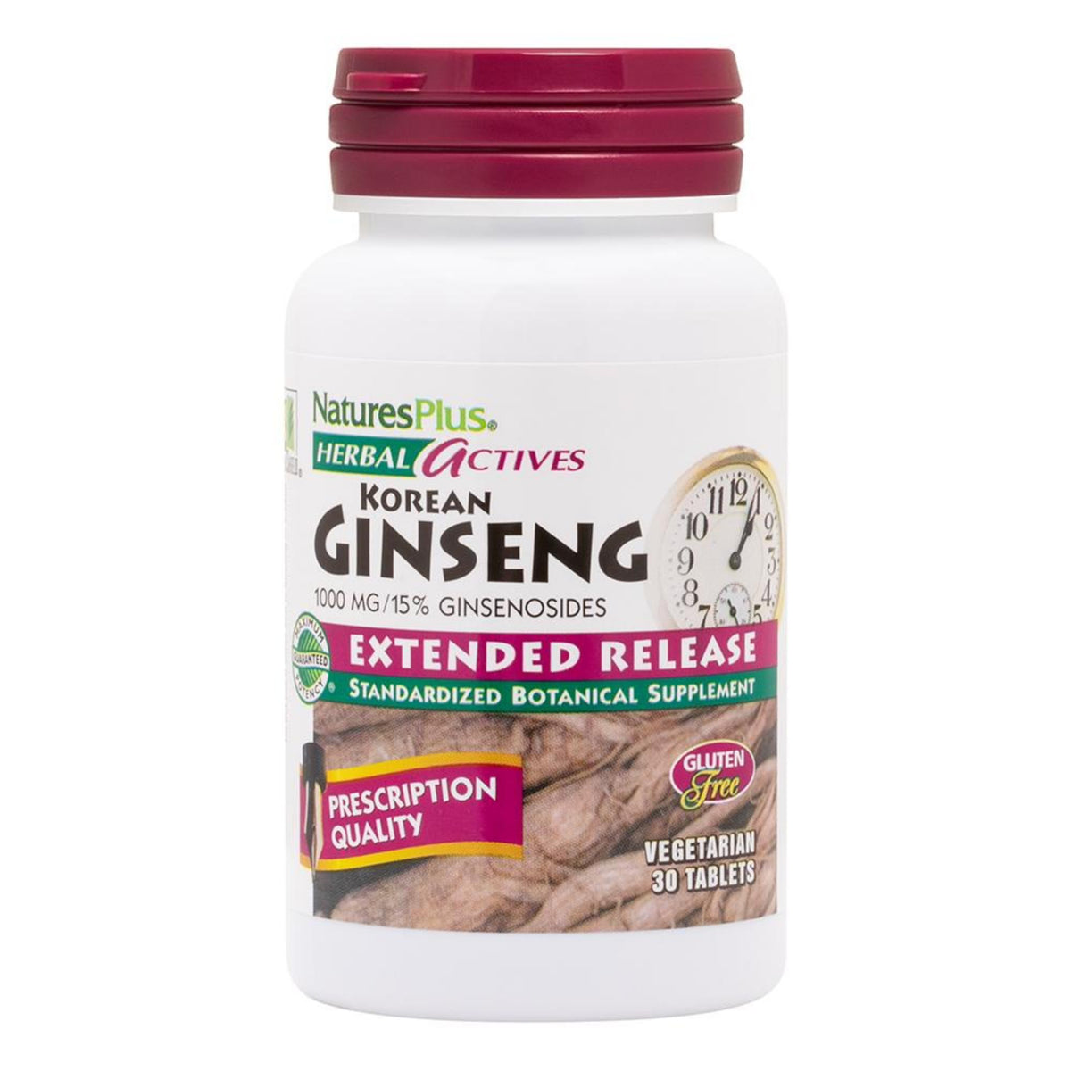 Natures Plus Herbal Actives Korean Ginseng Extended Release bottle label