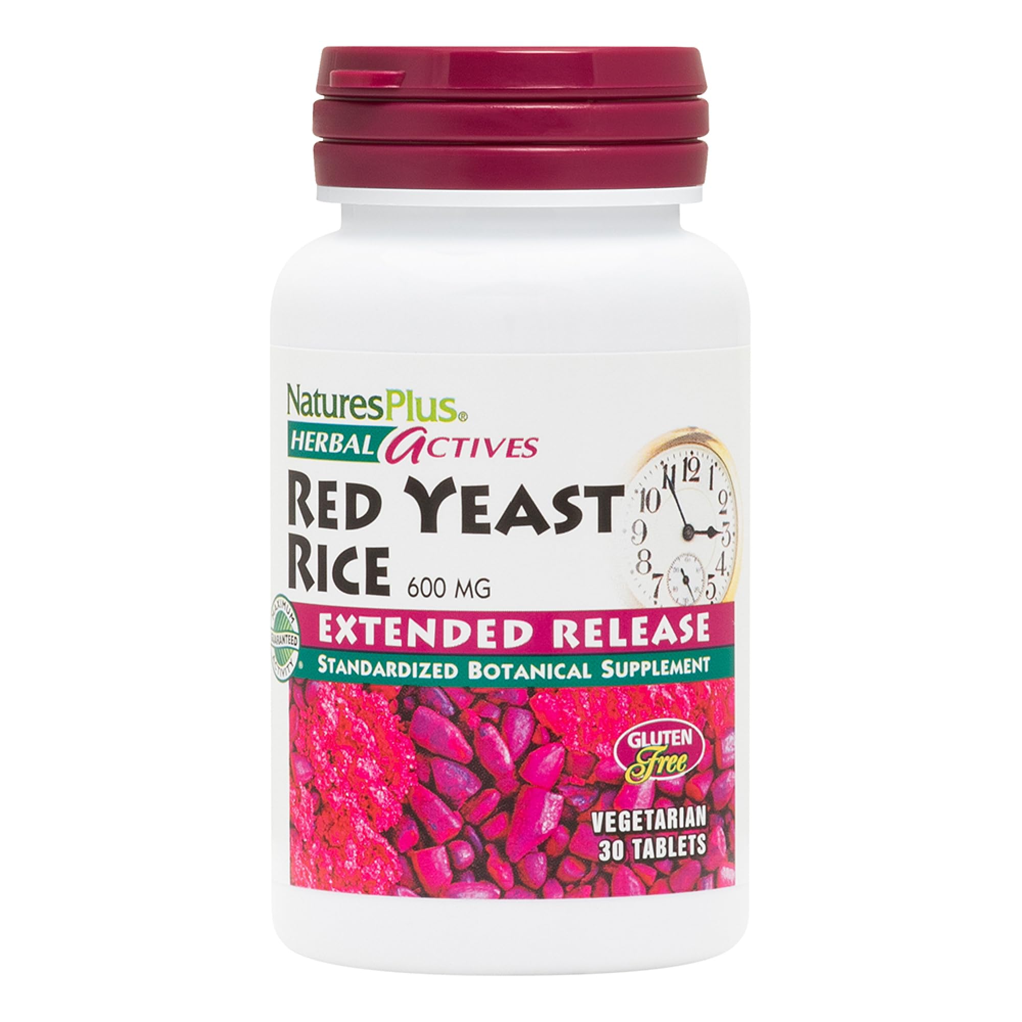 Bottle of Natures Plus Herbal Actives Red Yeast Rice 600mg 30 vegan tablets