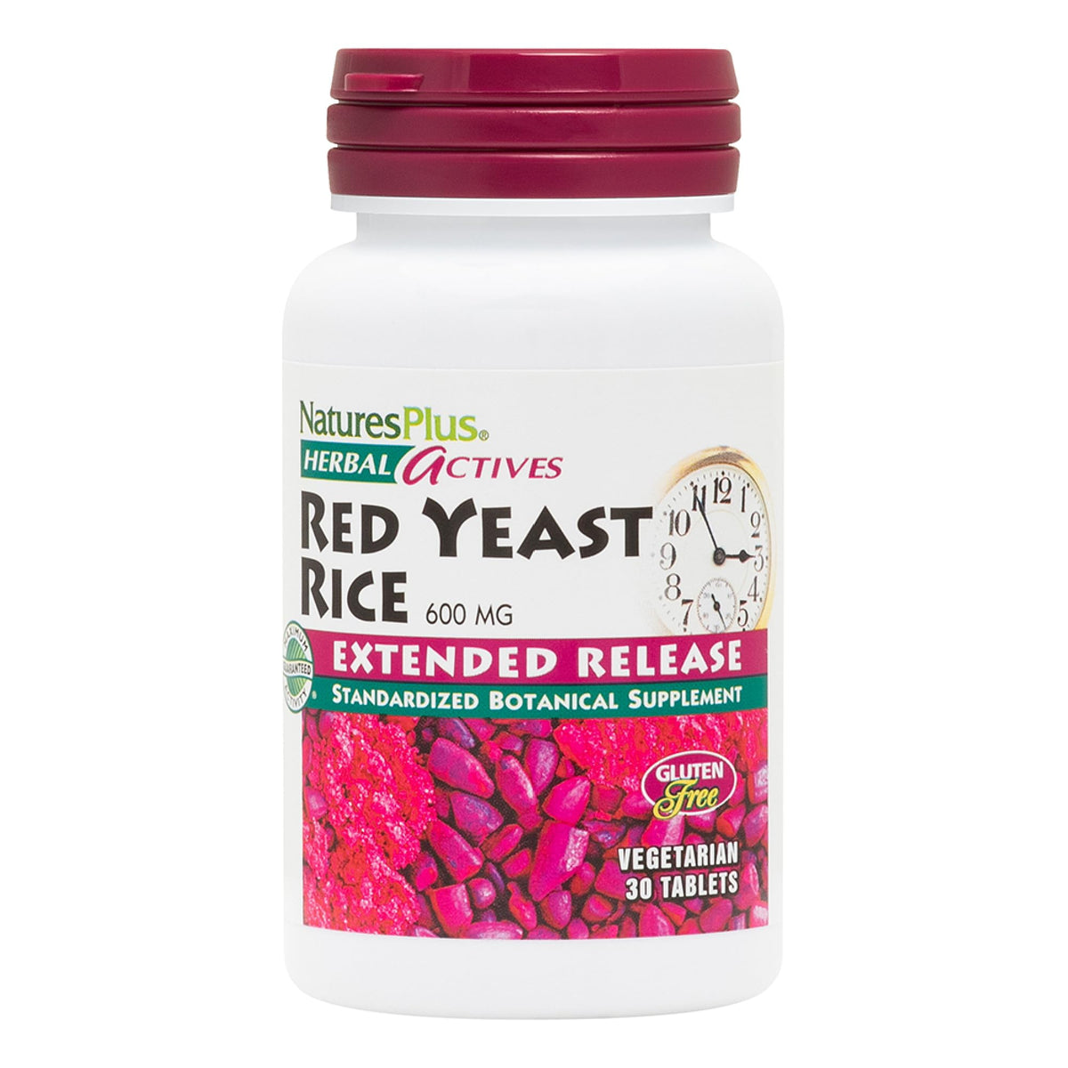 Bottle of Natures Plus Herbal Actives Red Yeast Rice 600mg 30 vegan tablets