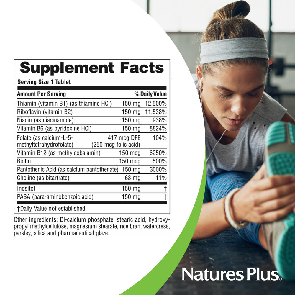 Nutrition facts panel of Natures Plus Mega B-150 Complex