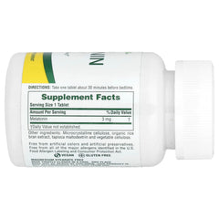 Close-up of Nature's Plus Melatonin 3 mg bottle with 90 servings