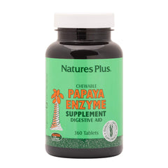 Front view of Nature's Plus Papaya Enzyme bottle with 360 chewable tablets