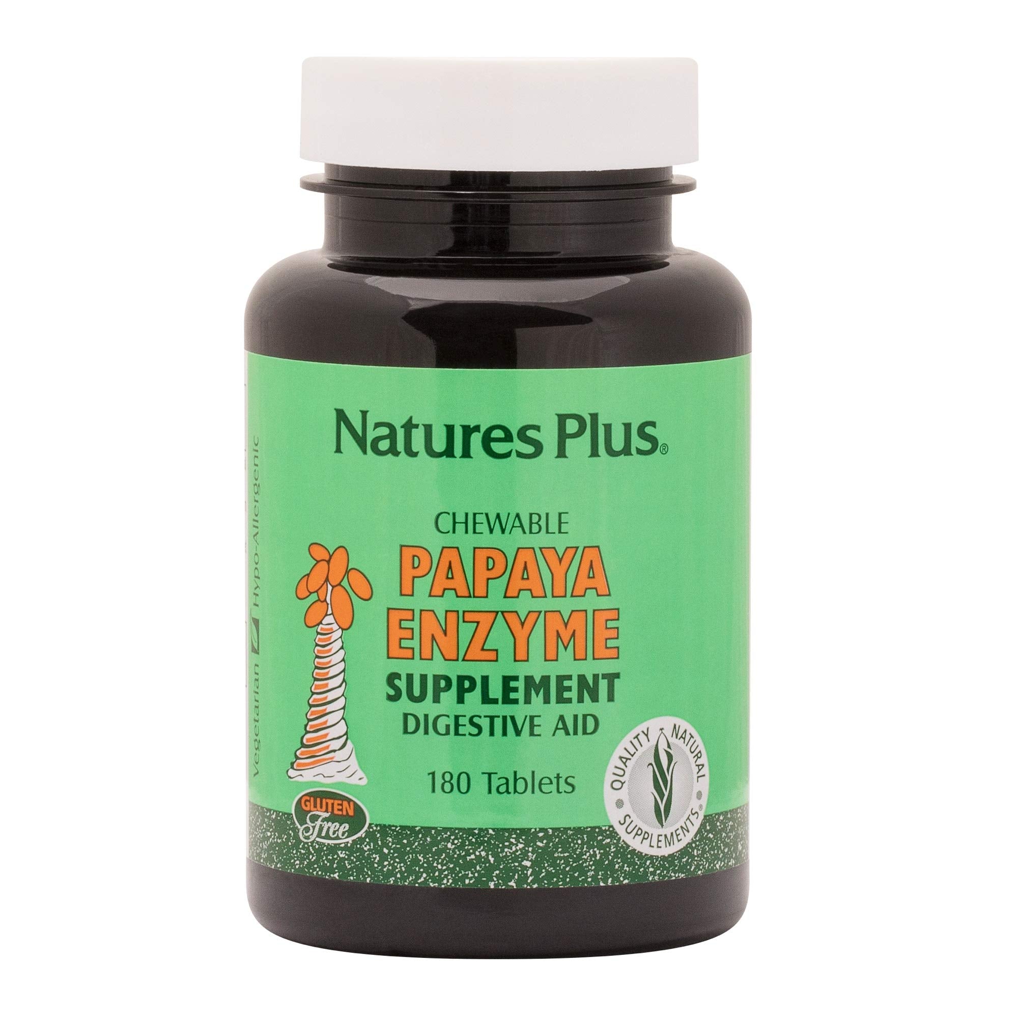 Nature's Plus Papaya Enzyme bottle with 180 chewable tablets